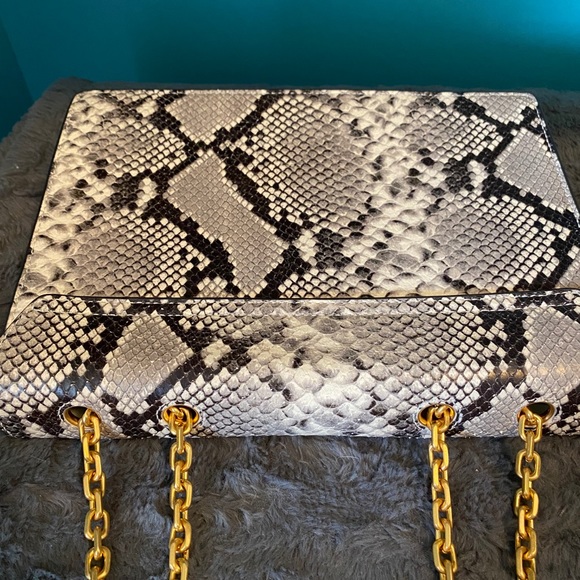 Tory Burch Gemini Gray Snakeskin Embossed Bag - Picture 13 of 14